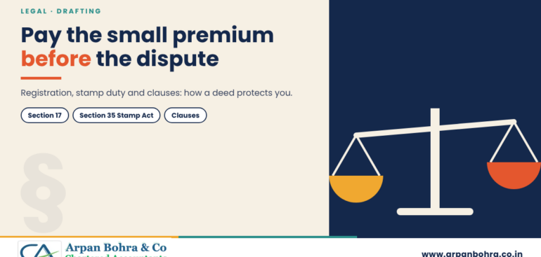 Balance scale graphic for Arpan Bohra & Co., Chartered Accountants, on drafting deeds before a dispute