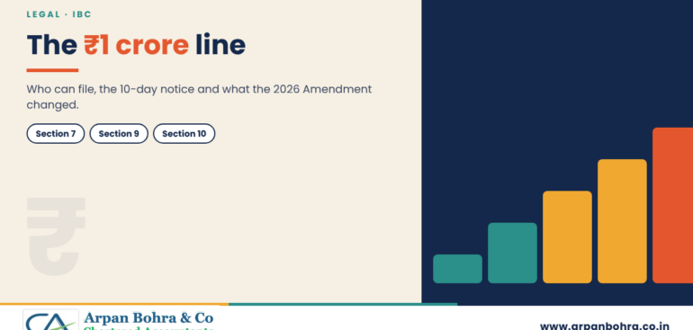 Rising bars graphic on the one crore IBC threshold for Arpan Bohra & Co., Chartered Accountants