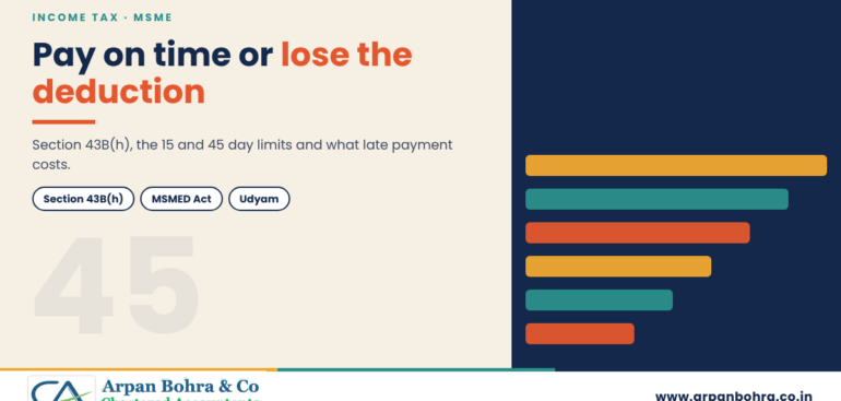 Ledger graphic on MSME payment deadlines for Arpan Bohra & Co., Chartered Accountants
