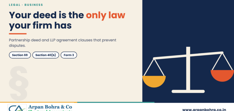 Balance scale graphic on partnership deeds for Arpan Bohra & Co., Chartered Accountants