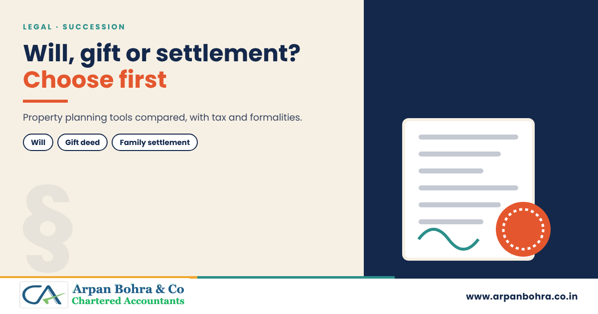 Graphic for Will, Gift Deed or Family Settlement? Planning Property Before Disputes Start, Arpan Bohra & Co., Chartered Accountants