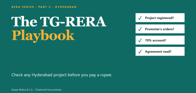 RERA Series Part 5 cover: The TG-RERA Playbook with a four-point checklist for Hyderabad home buyers