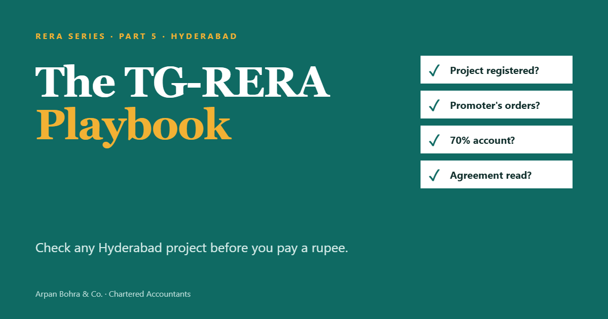 RERA Series Part 5 cover: The TG-RERA Playbook with a four-point checklist for Hyderabad home buyers
